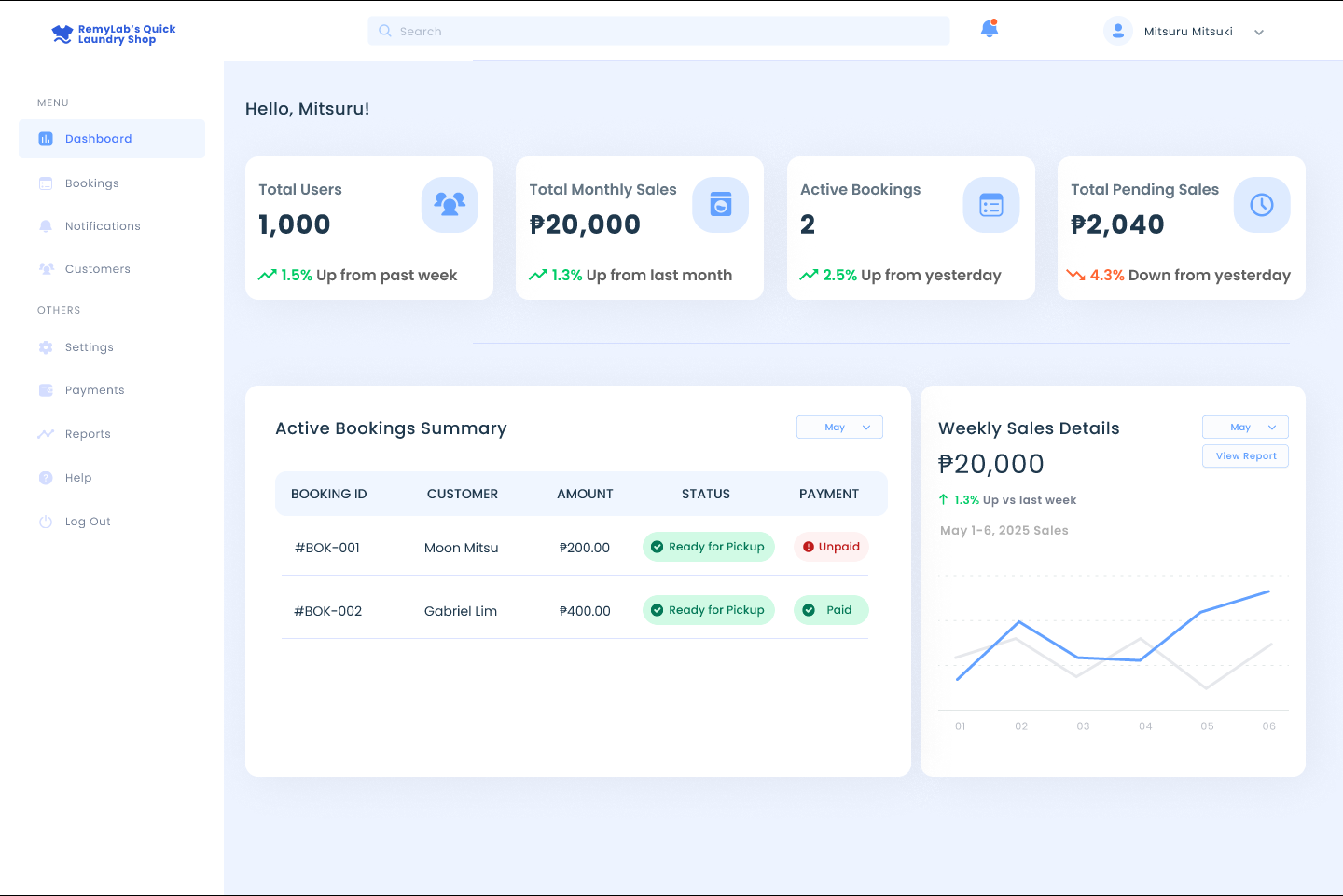 Screenshot of Laundry Management System
