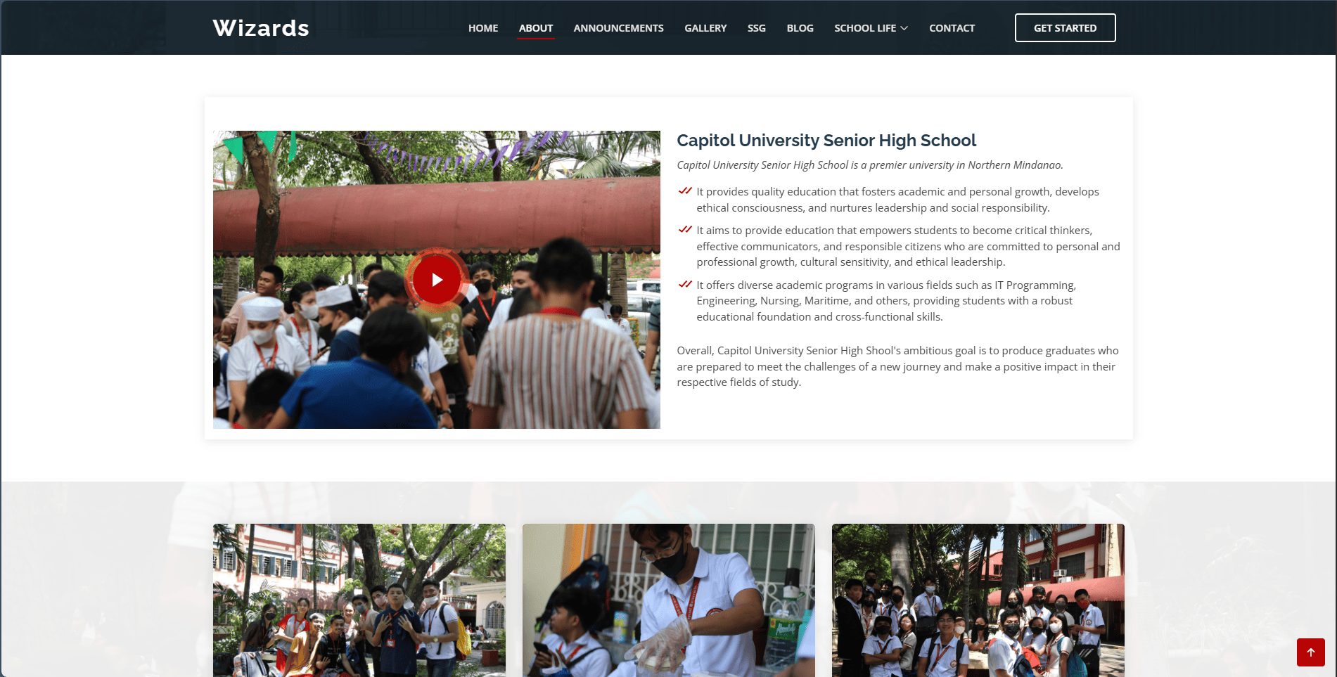 Screenshot of Wizards Homepage